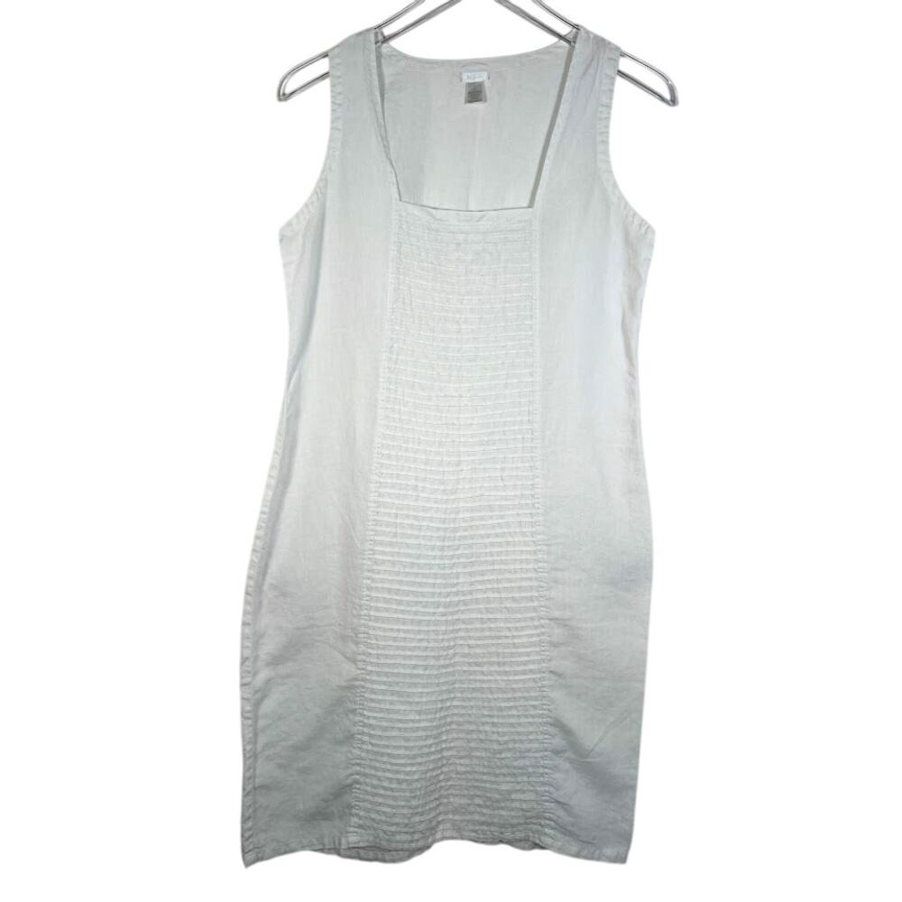 Kiko Women's Linen Square Neck Sleeveless Sheath Dress M/L White Casual Beach